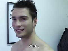 Athletic cutie jerks his cock for the casting director