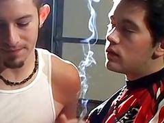 Young men smoking during passionate blowjobs and fucking balls deep