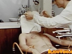 Sexy retro masturbation and dildo drilling at dentist office