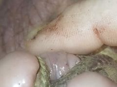Tied up split cock head loves pain