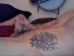 Muscled tattooed stud has a solo session and shoots a big load