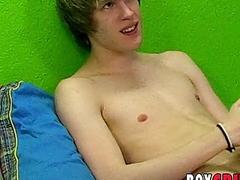 Blond twink dildos his tight ass and jerks off solo