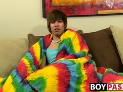 Emo twink jacking off his uncut cock and ass dildoing