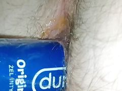 young gay puts durex gel in his tight ass