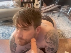 Daddy's obedient little slut pleases herself in sexy lingerie with a deepthroat dildo play