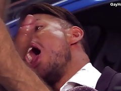 Gay sex in a car service. Hot amateur guy gets fucked hard