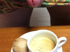 Morning spunk , adding milk to the coffee. Sugary-Sweet !! Spunk in breakfast and taste it