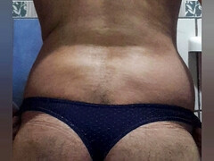 Having fun at bath using sexy thong and jummy cumm