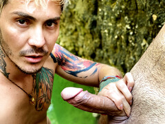 Outdoor boys pose hot by the river when they fuck