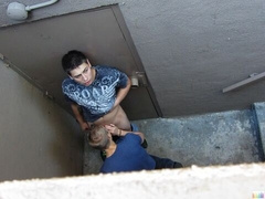 Hidden camera stairwell blowjob with Max Carter