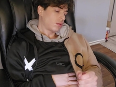 Scorching Lad masturbates his boner in sofa