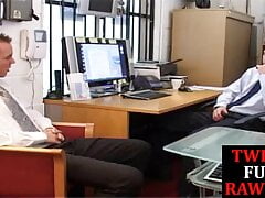 Office twink nailed for cumshot after bj and licking ass