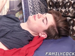 Daddy blindfolds cute stepson and but fucks him bareback