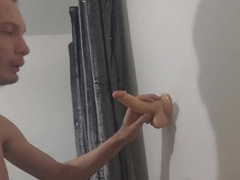 Fellating my 7 inch faux-cock and attempting not to gag