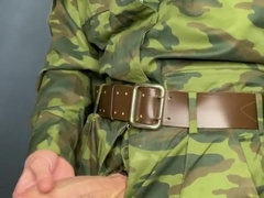 Army fellow pulled out his good-sized stiff pipe and jizzed a bunch.