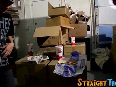 Skinny straight twinks jerk off together and cum on food