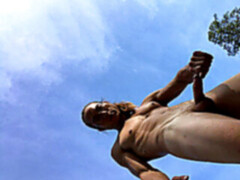 Shy amateur, stroking huge cock, muscles