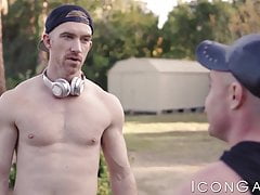 Handsome jock Nick Fitt bareback fucking blonde gay after BJ