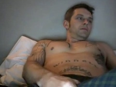 Handsome muscular hunk with a big cock pleasures himself in hot gay masturbation scene