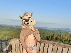 Fur covered Twunk marking territory with jism