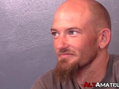 Inked punk rock homo vigorously tugs on his big hard dick