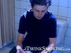 Hot Ian Madrox was caught smoking and jacking off in the bathroom