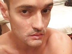 Piss and cum dripping down my hairless body and face