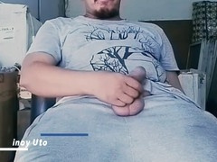 Handsome construction worker masturbates solo at work site