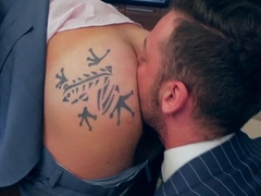 Dudes in suits end up eating and fucking ass hard
